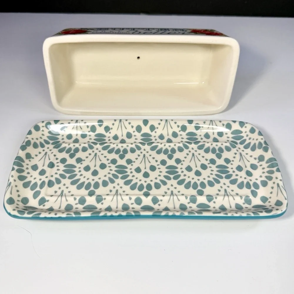 Pioneer Woman Vintage Floral 1/4 lb Butter Dish Butter Makes Everything Better
